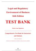 Complete Test Bank &mdash; Legal and Regulatory Environment of Business&comma; 16th Edition &mdash; Marisa Anne Pagnattaro &mdash; ISBN 9780078023859 &mdash; &lpar;All Chapters Covered 1&ndash;22&comma; Questions & Answers&rpar;
