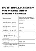 BIO 201 FINAL EXAM REVIEW With complete verified solutions &plus; Rationales&period;