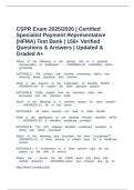  CSPR Exam 2025&sol;2026 &vert; Certified Specialist Payment Representative &lpar;HFMA&rpar; Test Bank &vert; 150&plus; Verified Questions & Answers &vert; Updated & Graded A&plus;