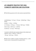 AP CHEMISTRY PRACTICE TEST 2026 COMPLETE QUESTIONS AND SOLUTIONS