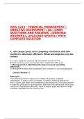 WGU C214 - FINANCIAL MANAGEMENT &vert; OBJECTIVE ASSESSMENT &vert; OA &vert; EXAM QUESTIONS AND ANSWERS  &vert;&lpar;VERIFIED ANSWERS&rpar; &vert; 2025&sol;2026 UPDATE &vert; WITH COMPLETE SOLUTION