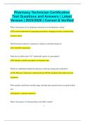 Pharmacy Technician Certification Test Questions and Answers &vert; Latest Version &vert; 2025&sol;2026 &vert; Correct & Verified