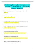 UK Driving Theory Test Questions and Answers &vert; Latest Version &vert; 2025&sol;2026 &vert;  Correct & Verified