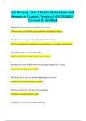 UK Driving Test Theory Questions and Answers &vert; Latest Version &vert; 2025&sol;2026 &vert;  Correct & Verified