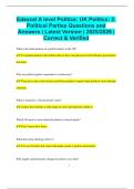 Edexcel A level Politics&colon; UK Politics&colon; 2&period; Political Parties Questions and Answers &vert; Latest Version &vert; 2025&sol;2026 &vert;  Correct & Verified