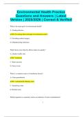 Environmental Health Practice Questions and Answers &vert; Latest Version &vert; 2025&sol;2026 &vert; Correct & Verified