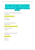 Environmental Health &vert; Quiz &lpar;Passed with 100&percnt;&rpar; Questions and Answers &vert; Latest Version &vert; 2025&sol;2026 &vert; Correct &  Verified