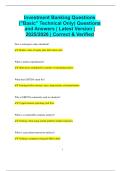 Investment Banking Questions &lpar;"Basic" Technical Only&rpar; Questions and Answers &vert; Latest Version &vert; 2025&sol;2026 &vert; Correct & Verified