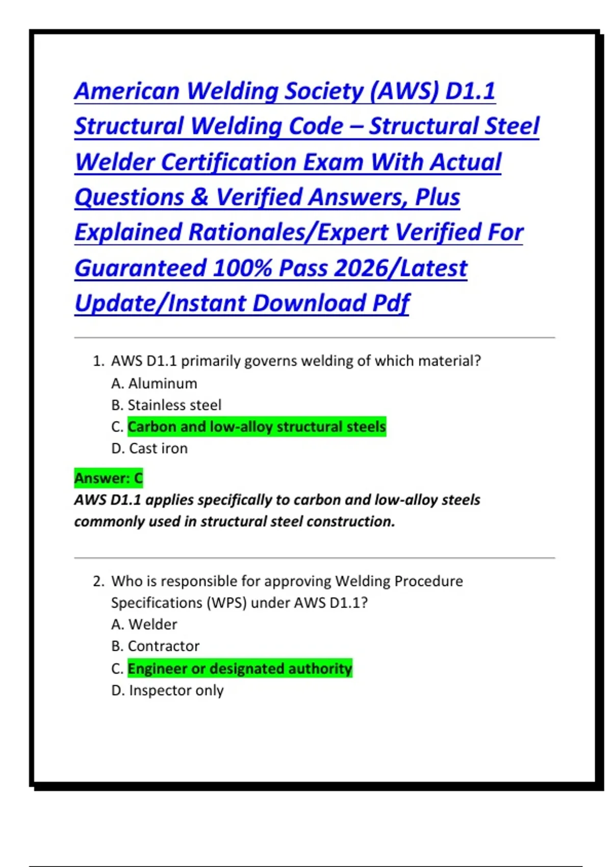 American Welding Society (AWS) D1.1 Structural Welding Code – Structural Steel Welder ...