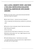AQA A LEVEL CHEMISTRY PAPER 1 AND PAPER 2 7405 2026 CERTIFICATION EVALUATION EXAMS FULL QUESTION SET WITH SOLVED ANSWERS