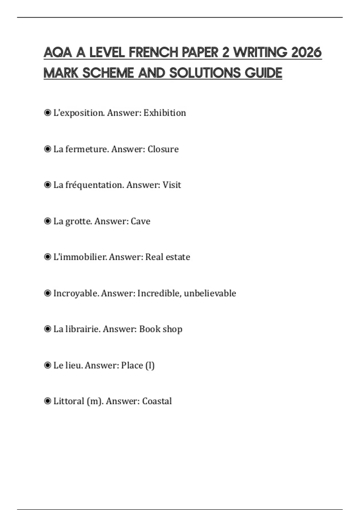 AQA A LEVEL FRENCH PAPER 2 WRITING 2026 MARK SCHEME AND SOLUTIONS GUIDE ...