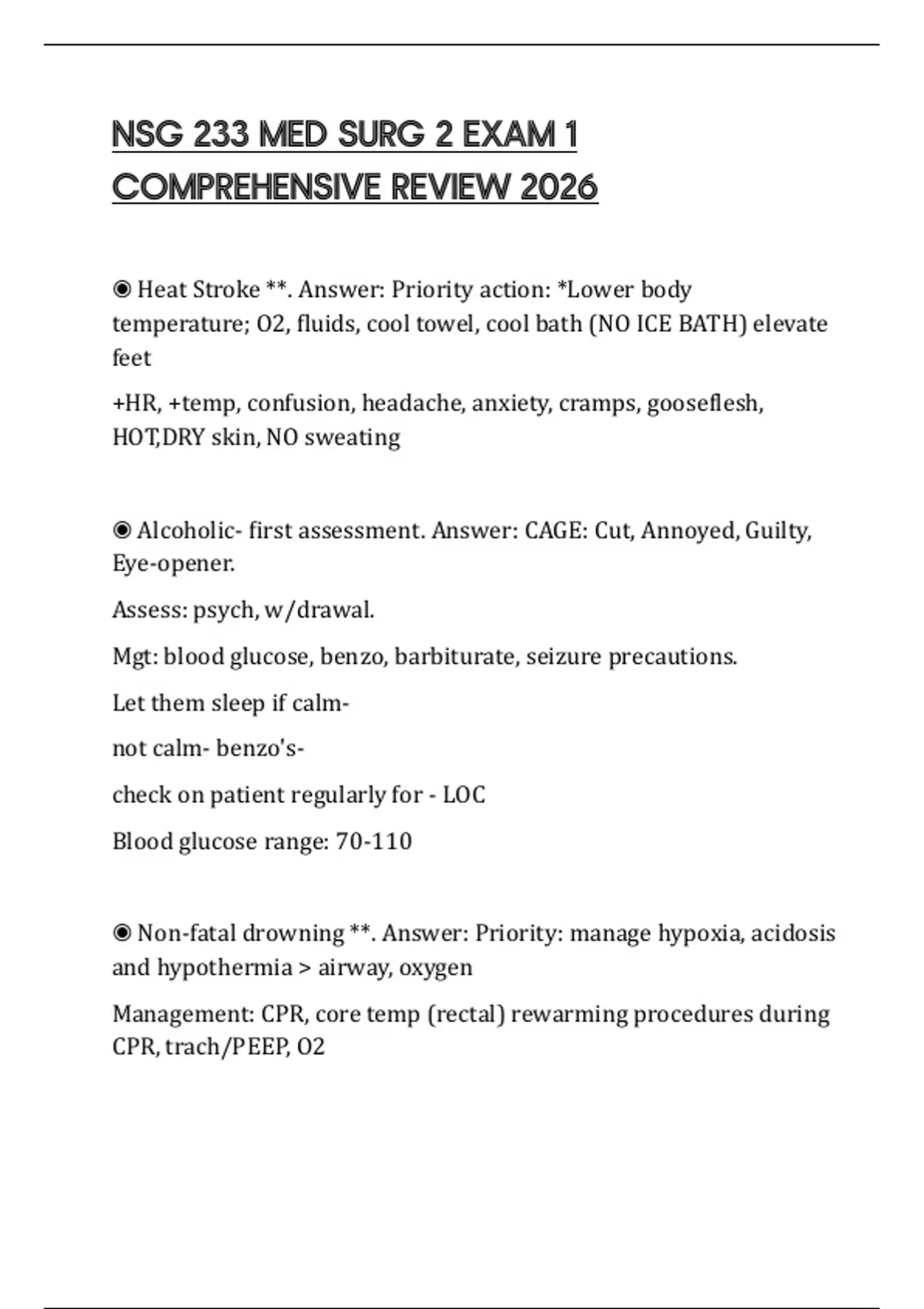 NSG 233 MED SURG 2 EXAM 1 COMPREHENSIVE REVIEW 2026 - NSG 233 - Stuvia US