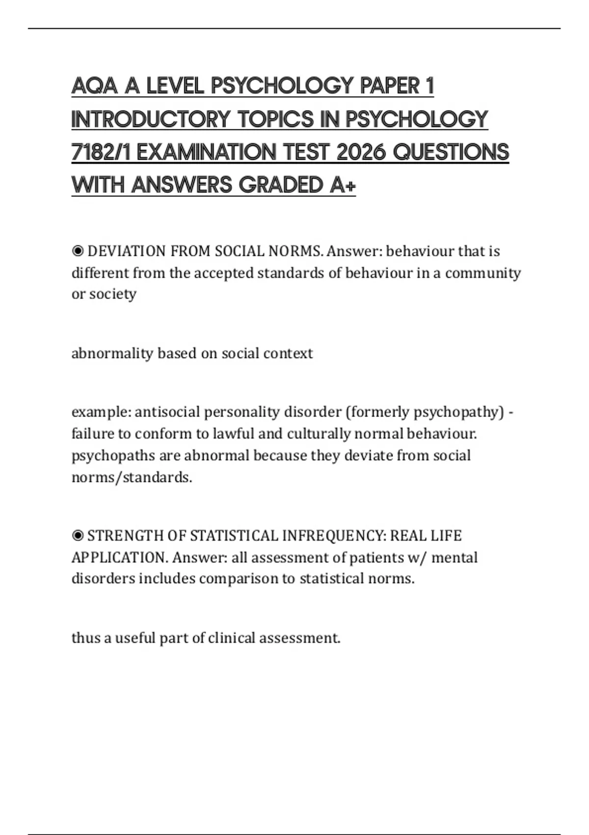 AQA A LEVEL PSYCHOLOGY PAPER 1 INTRODUCTORY TOPICS IN PSYCHOLOGY 7182/1 ...