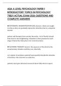 AQA A LEVEL PSYCHOLOGY PAPER 1 INTRODUCTORY TOPICS IN PSYCHOLOGY 7182&sol;1 ACTUAL EXAM 2026 QUESTIONS AND COMPLETE ANSWERS