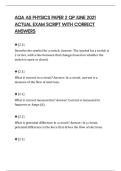AQA AS PHYSICS PAPER 2 QP JUNE 2021 ACTUAL EXAM SCRIPT WITH CORRECT ANSWERS