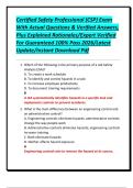 Certified Safety Professional &lpar;CSP&rpar; Exam With Actual Questions & Verified Answers&comma; Plus Explained Rationales&sol;Expert Verified For Guaranteed 100&percnt; Pass 2026&sol;Latest Update&sol;Instant Download Pdf