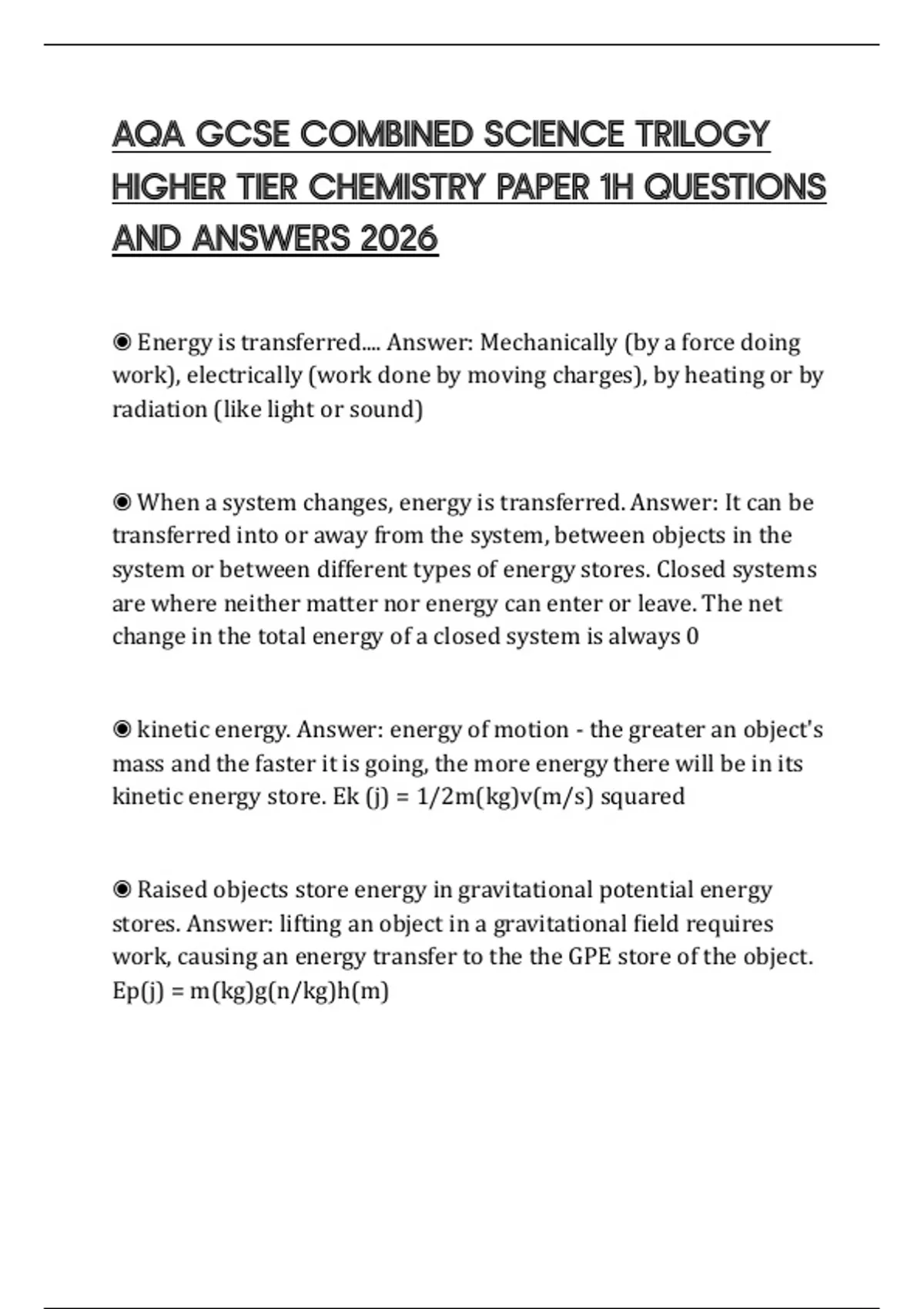 AQA GCSE COMBINED SCIENCE TRILOGY HIGHER TIER CHEMISTRY PAPER 1H ...