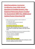 Mold Remediation Contractor Certification Exam With Actual Questions & Verified Answers&comma; Plus Explained Rationales&sol;Expert Verified For Guaranteed 100&percnt; Pass 2026&sol;Latest Update&sol;Instant Download Pdf