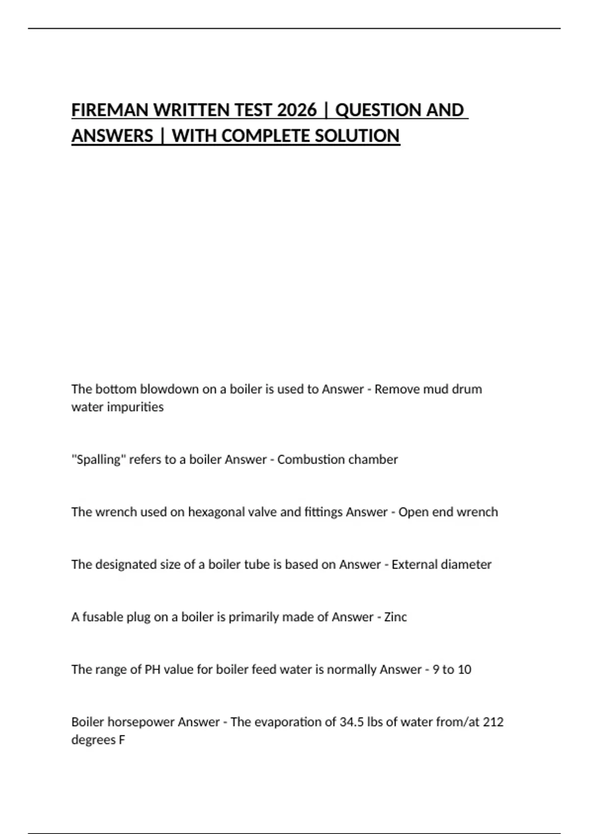 FIREMAN WRITTEN TEST 2026 | QUESTION AND ANSWERS | WITH COMPLETE ...