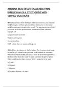 ARIZONA REAL ESTATE EXAM 2026 FINAL PAPER EXAM Q&A STUDY GUIDE WITH VERIFIED SOLUTIONS