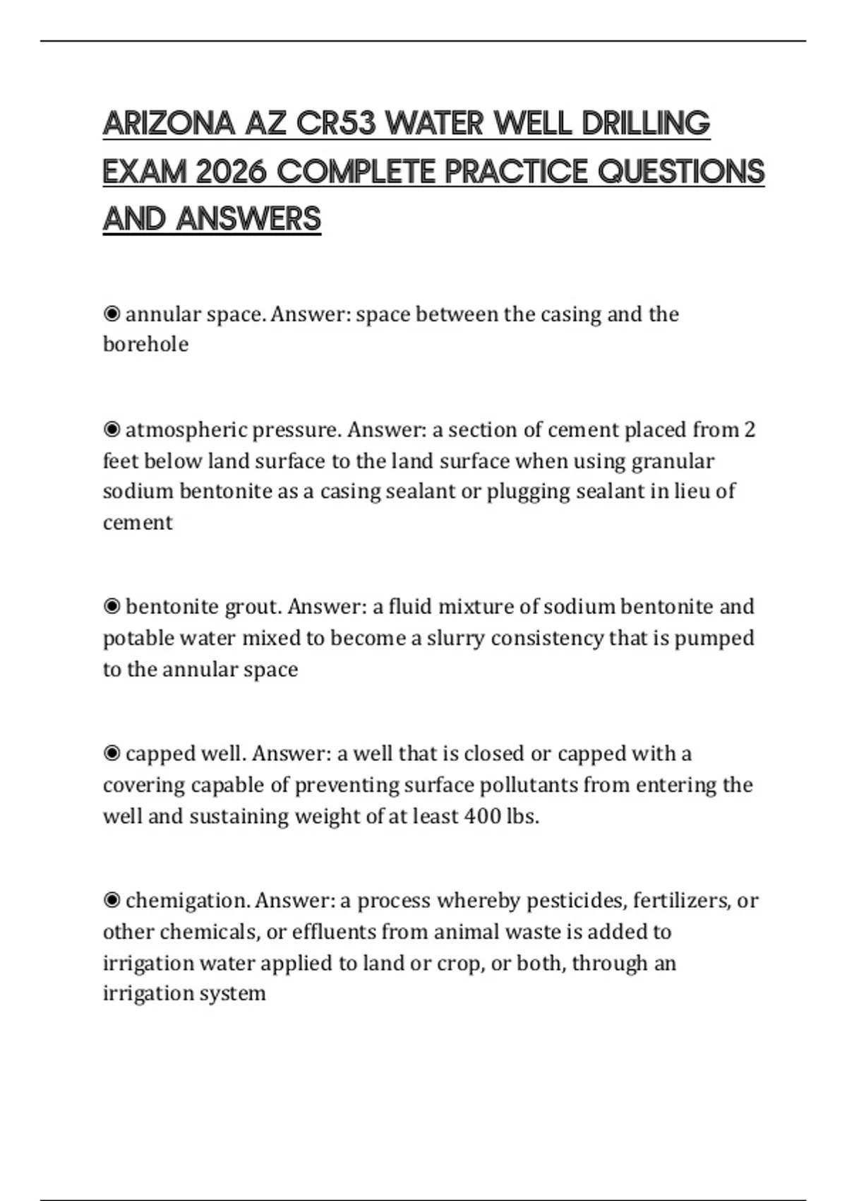 ARIZONA AZ CR53 WATER WELL DRILLING EXAM 2026 COMPLETE PRACTICE QUESTIONS AND ANSWERS - ARIZONA ...