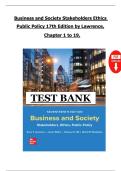 Test Bank &ndash; Business and Society&colon; Stakeholders&comma; Ethics&comma; Public Policy &lpar;17th Edition by Lawrence & Weber&rpar; &ndash; Chapters 1&ndash;19 Complete