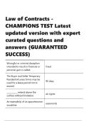 Law of Contracts - CHAMPIONS TEST Latest updated version with expert curated questions and answers
