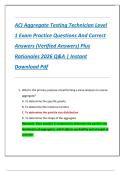 ACI Aggregate Testing Technician Level  1 Exam Practice Questions And Correct  Answers &lpar;Verified Answers&rpar; Plus  Rationales 2026 Q&A &vert; Instant  Download Pdf