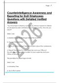 Counterintelligence Awareness and  Reporting for DoD Employees  Questions with Detailed Verified  Answers 