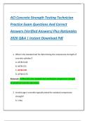 ACI Concrete Strength Testing Technician  Practice Exam Questions And Correct  Answers &lpar;Verified Answers&rpar; Plus Rationales  2026 Q&A &vert; Instant Download Pdf 