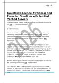 Counterintelligence Awareness and  Reporting Questions with Detailed  Verified Answers 