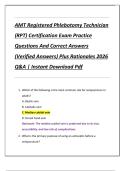 AMT Registered Phlebotomy Technician  &lpar;RPT&rpar; Certification Exam Practice  Questions And Correct Answers  &lpar;Verified Answers&rpar; Plus Rationales 2026  Q&A &vert; Instant Download Pdf 