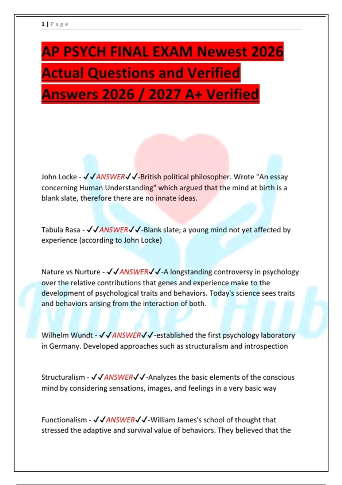 AP PSYCH FINAL EXAM Newest 2026 Actual Questions and Verified Answers ...