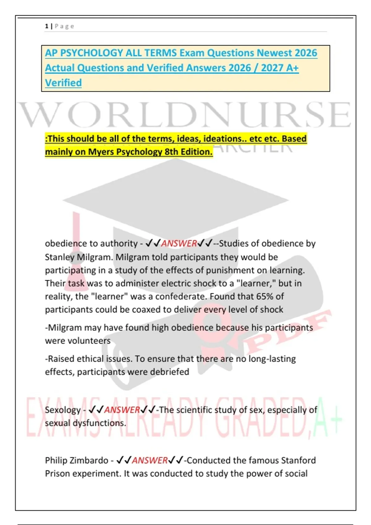 AP PSYCHOLOGY ALL TERMS Exam Questions Newest 2026 Actual Questions and ...