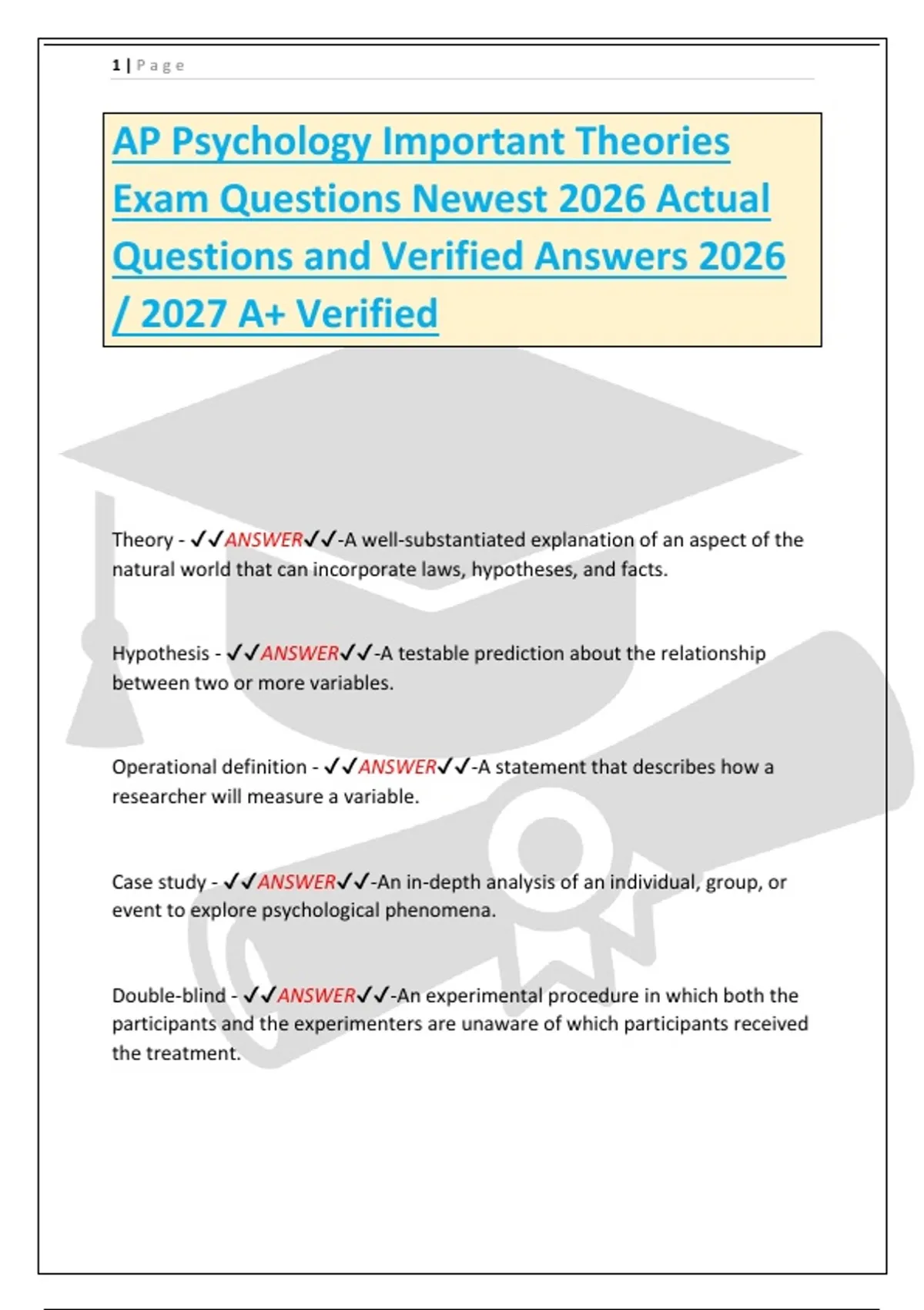 AP Psychology Important Theories Exam Questions Newest 2026 Actual ...