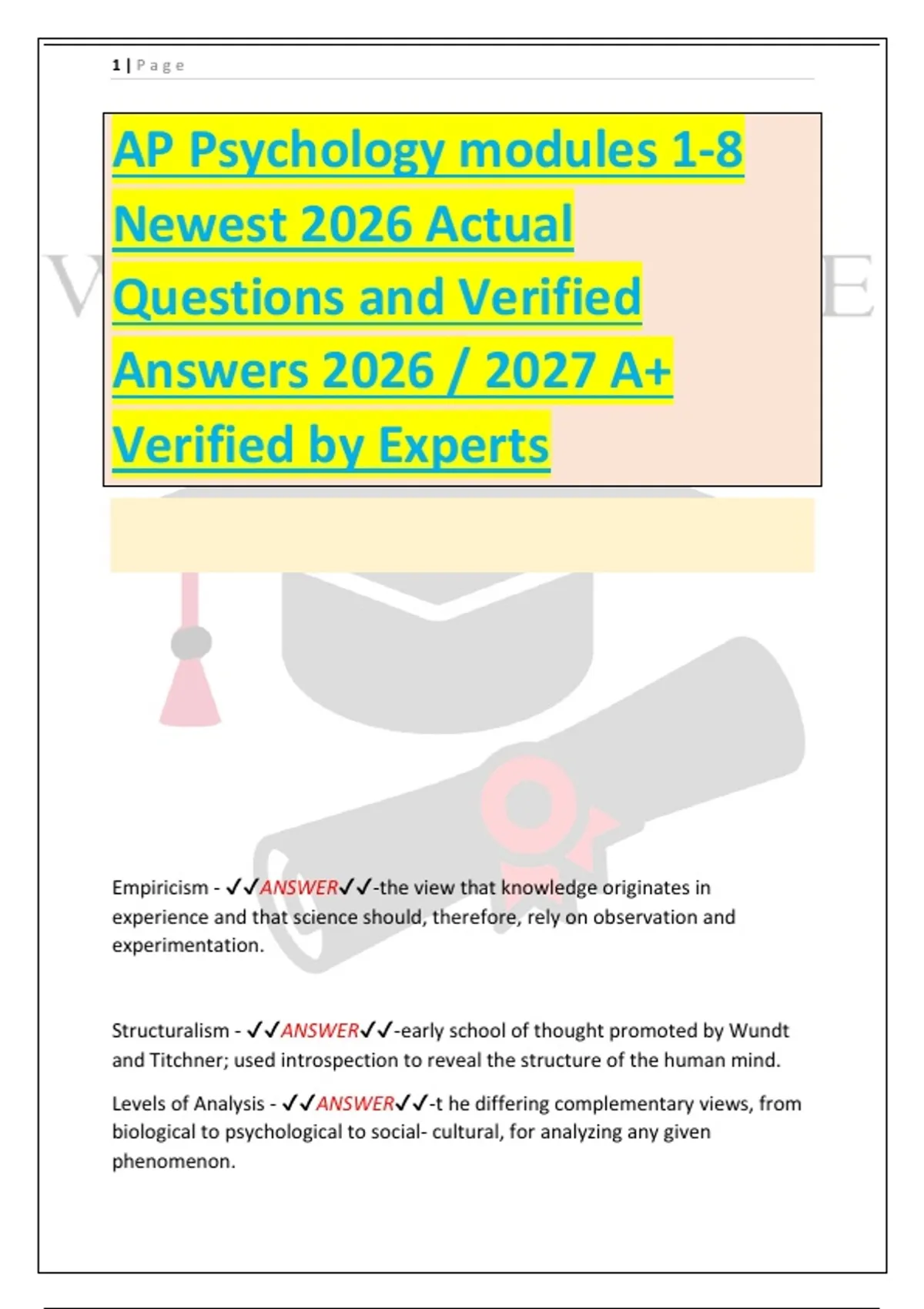 AP Psychology modules 1-8 Newest 2026 Actual Questions and Verified ...