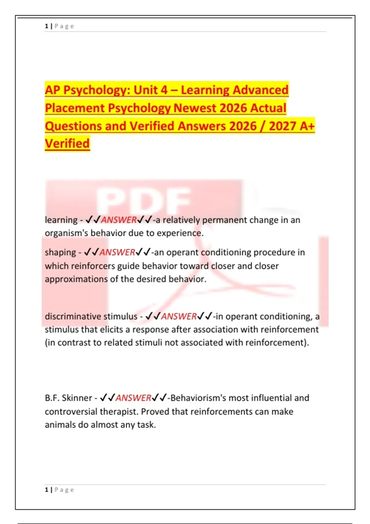 AP Psychology: Unit 4 – Learning Advanced Placement Psychology Newest ...