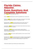 Florida Claims Adjuster Exam Questions And Complete Solutions