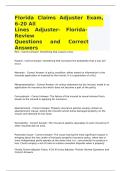 Florida Claims Adjuster Exam&comma; 6-20 All Lines Adjuster- Florida- Review Questions and Correct Answers