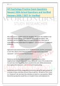 AP Psychology Practice Exam Questions  Newest 2026 Actual Questions and Verified  Answers 2026 &sol; 2027 A&plus; Verified 