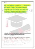 AP Psychology&colon; Unit 1 Part 2&colon; Research  Methods Exam Questions Newest  2026 Actual Questions and Verified  Answers 2026 &sol; 2027 A&plus; Verified 