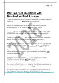 IND 123 Final Questions with  Detailed Verified Answers 