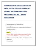 Asphalt Plant Technician Certification  Exam Practice Questions And Correct  Answers &lpar;Verified Answers&rpar; Plus  Rationales 2026 Q&A &vert; Instant  Download Pdf