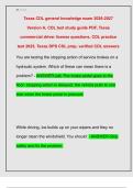 Texas CDL general knowledge exam 2026-2027  Version A&comma; CDL test study guide PDF&comma; Texas  commercial driver license questions&comma; CDL practice  test 2025&comma; Texas DPS CDL prep&comma; verified CDL answers  