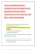 Commercial Building Inspector  Certification Exam Full-Length Practice  Questions And Correct Answers  &lpar;Verified Answers&rpar; Plus Rationales 2026  Q&A &vert; Instant Download Pdf