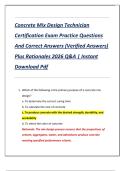 Concrete Mix Design Technician  Certification Exam Practice Questions  And Correct Answers &lpar;Verified Answers&rpar;  Plus Rationales 2026 Q&A &vert; Instant  Download Pdf 