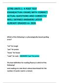 LETRS UNITS 1- 4 POST TEST EXAM&lpar;ACTUAL EXAM&rpar; WITH CORRECT ACTUAL QUESTIONS AND CORRECTLY WELL DEFINED ANSWERS LATEST ALREADY GRADED A&plus; 2026