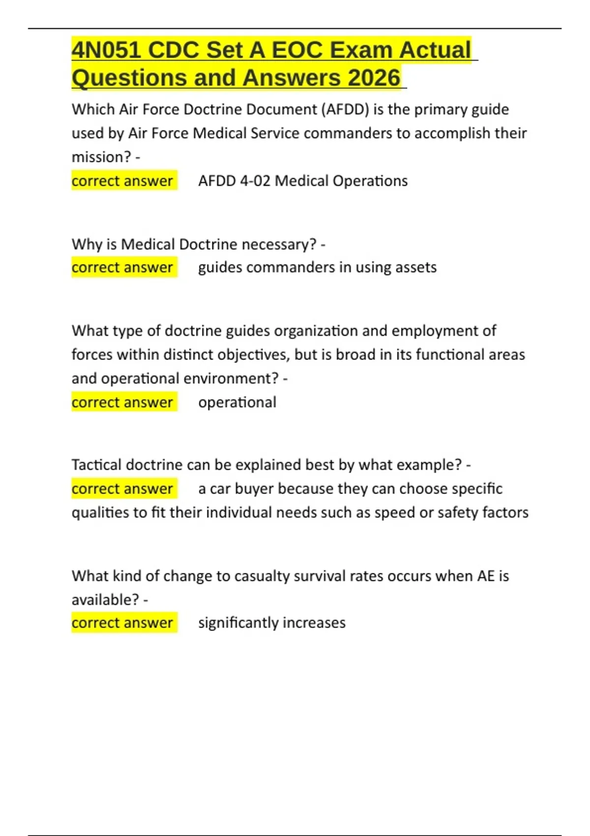 4N051 CDC Set A EOC Exam Actual Questions and Answers 2026.docx - 2026 ...