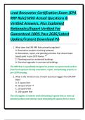 Lead Renovator Certification Exam &lpar;EPA RRP Rule&rpar; With Actual Questions & Verified Answers&comma; Plus Explained Rationales&sol;Expert Verified For Guaranteed 100&percnt; Pass 2026&sol;Latest Update&sol;Instant Download Pdf
