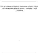 Texas Wastewater Class D Operator License Exam Test Bank &vert; Complete Questions & Verified Solutions &vert; 2026&sol;2027 Latest Guide &vert; TCEQ Certification&period;